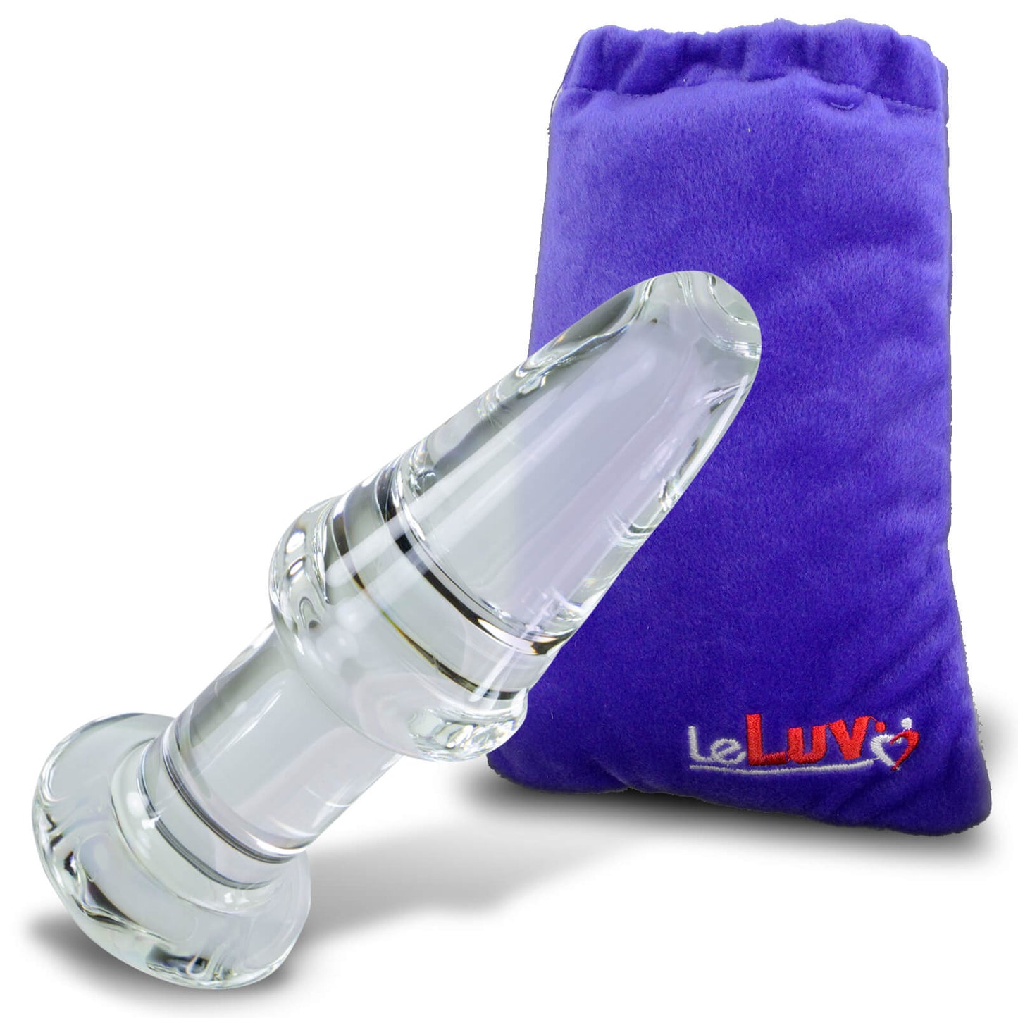 LeLuv Butt Plug Beginner 5 inch Glass Anal Toy Bundle with Premium Padded Pouch