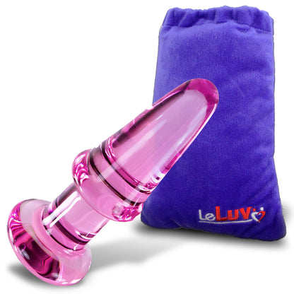 LeLuv Butt Plug Beginner 5 inch Glass Anal Toy Bundle with Premium Padded Pouch