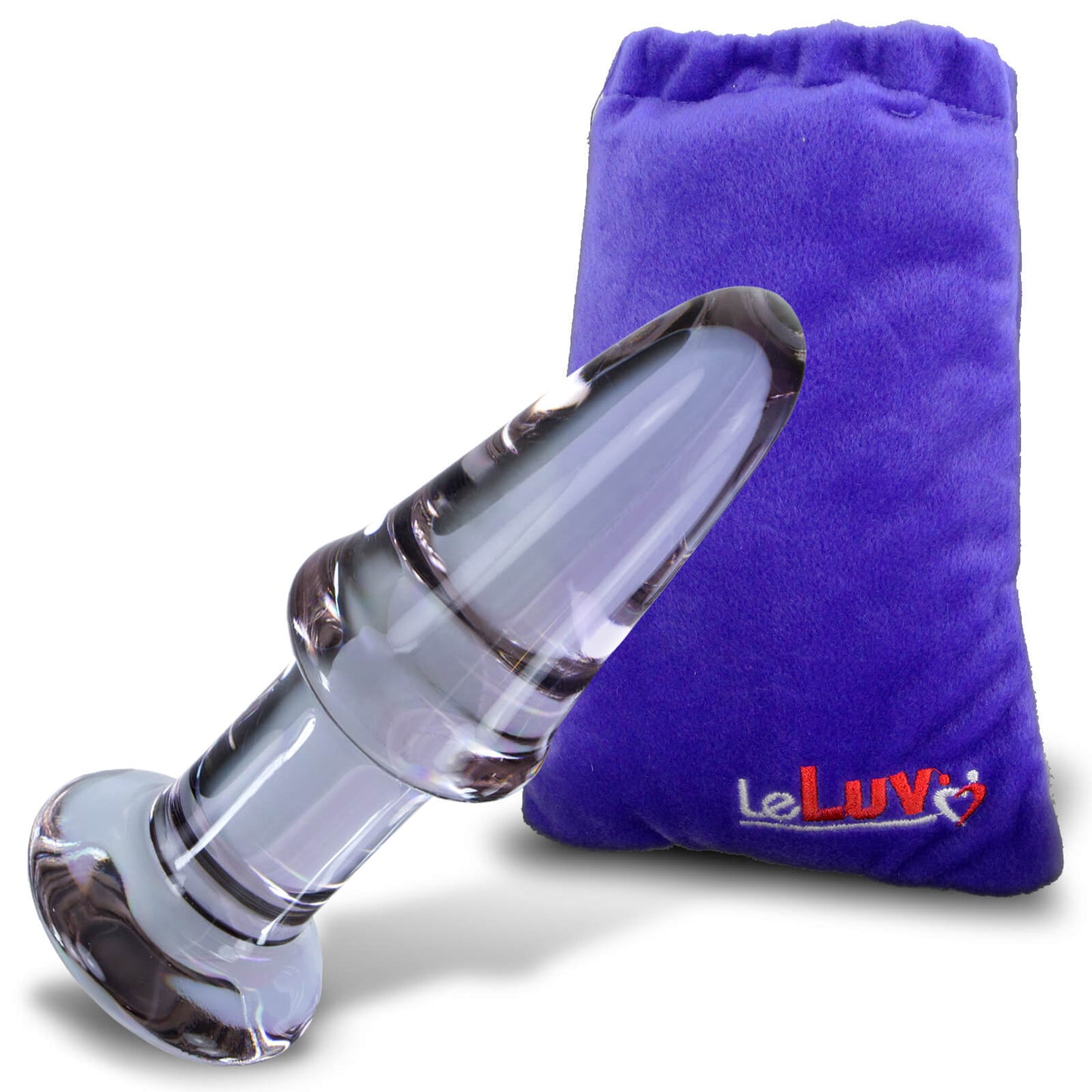 LeLuv Butt Plug Beginner 5 inch Glass Anal Toy Bundle with Premium Padded Pouch