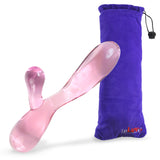 LeLuv Glass Pink Rabbit Wand with Clitoral Probe Dildo