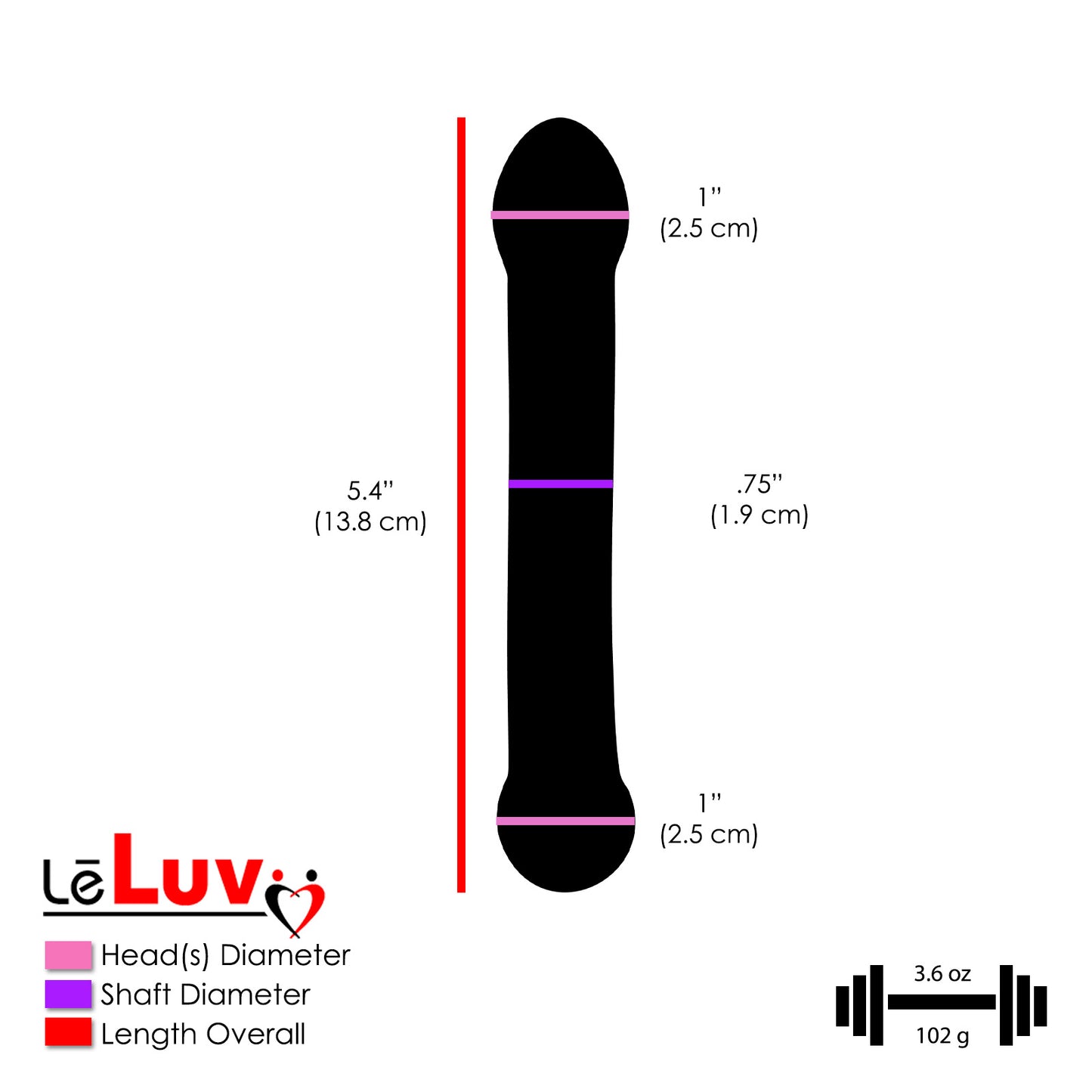 LeLuv Mini Double-Ended Glass Dildo with Curved Shaft and Round Tips