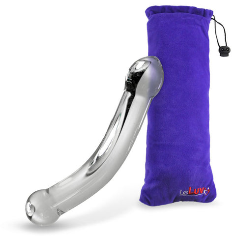 LeLuv Mini Double-Ended Glass Dildo with Curved Shaft and Round Tips