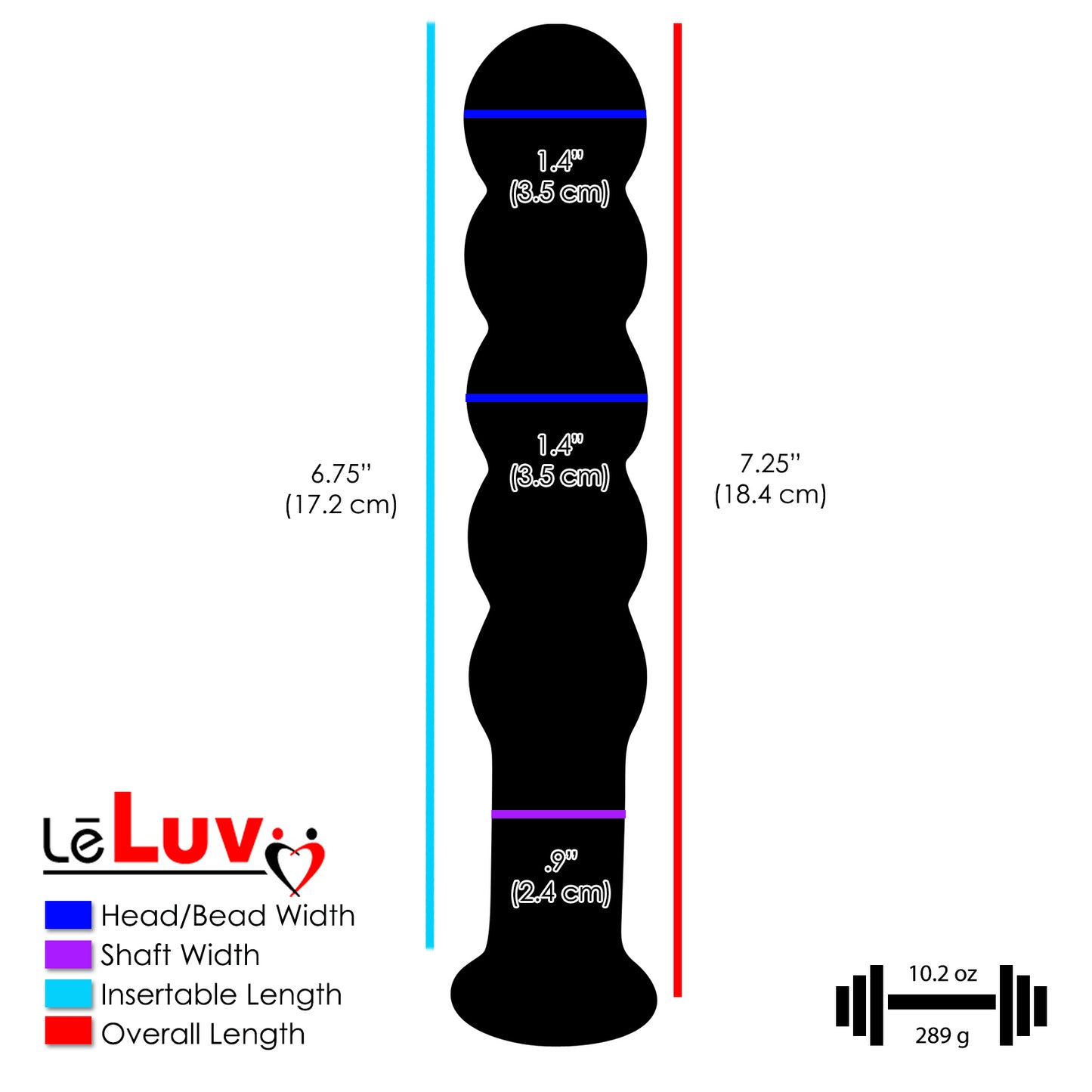 LeLuv Blue Tip 5 Equal Size Beads on a Short Straight Shaft Flat Base Dildo