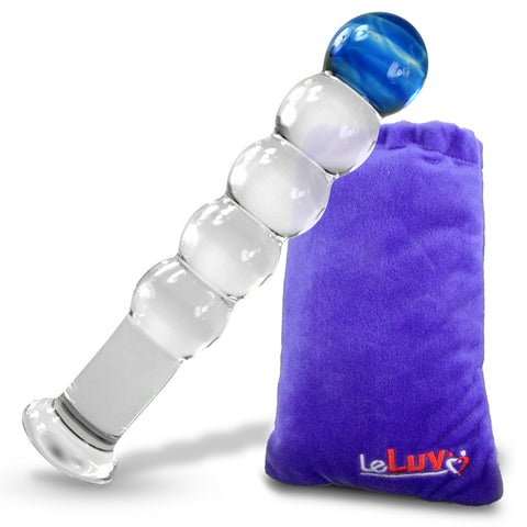 LeLuv Blue Tip 5 Equal Size Beads on a Short Straight Shaft Flat Base Dildo