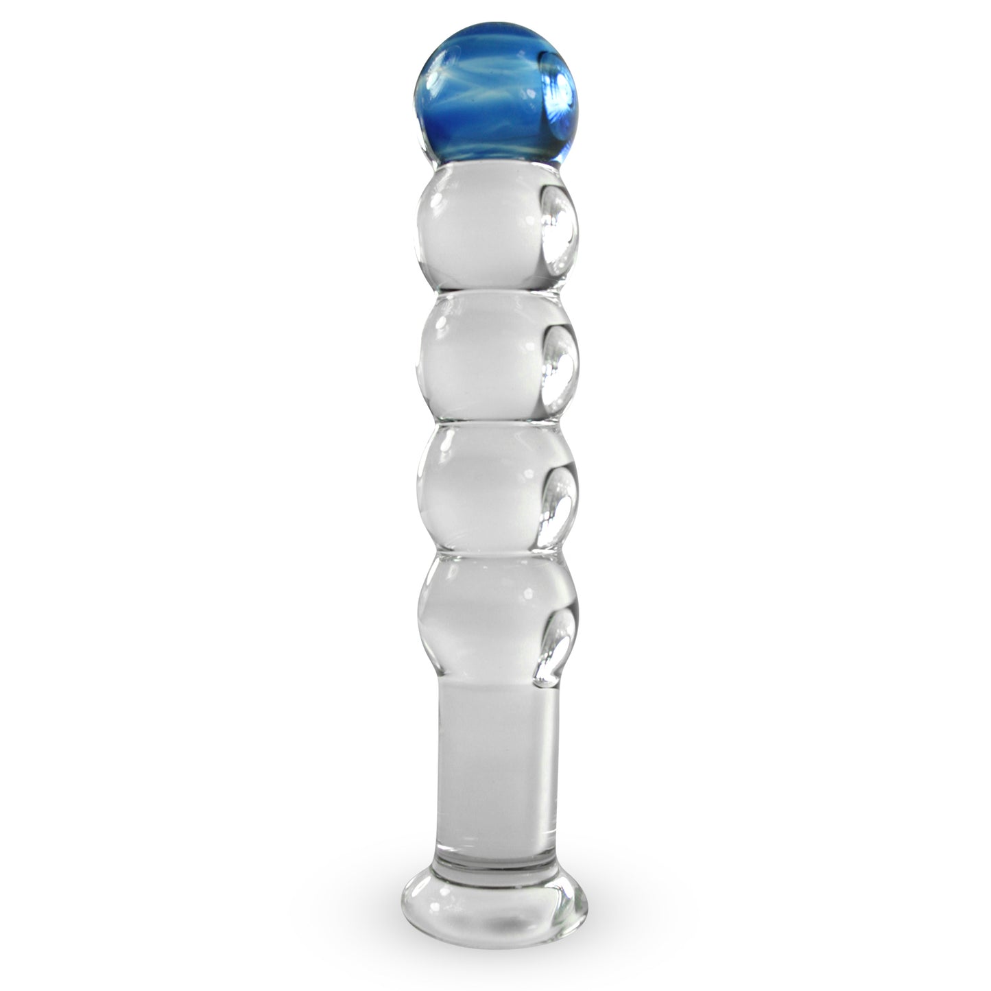 LeLuv Blue Tip 5 Equal Size Beads on a Short Straight Shaft Flat Base Dildo