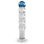 LeLuv Blue Tip 5 Equal Size Beads on a Short Straight Shaft Flat Base Dildo
