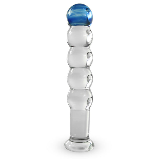 LeLuv Blue Tip 5 Equal Size Beads on a Short Straight Shaft Flat Base Dildo