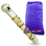 Glass Dildo Clear Large Straight Shaft with Swirls and Round Handle