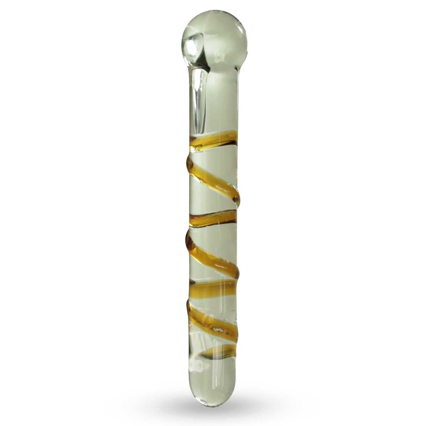 LeLuv Glass Dildo Clear Large Straight Shaft with Swirls and Round Handle