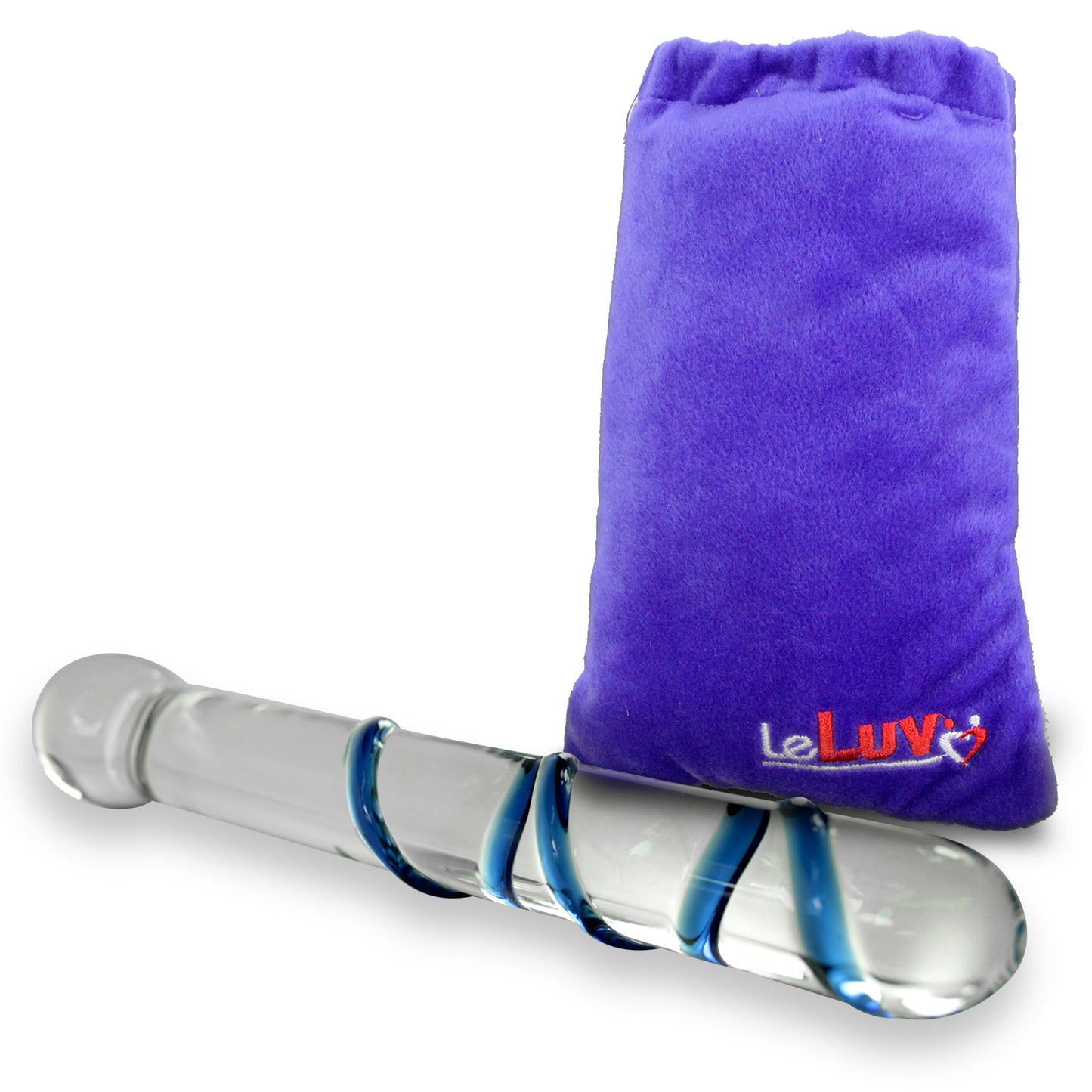 LeLuv Glass Dildo Clear Large Straight Shaft with Swirls and Round Handle
