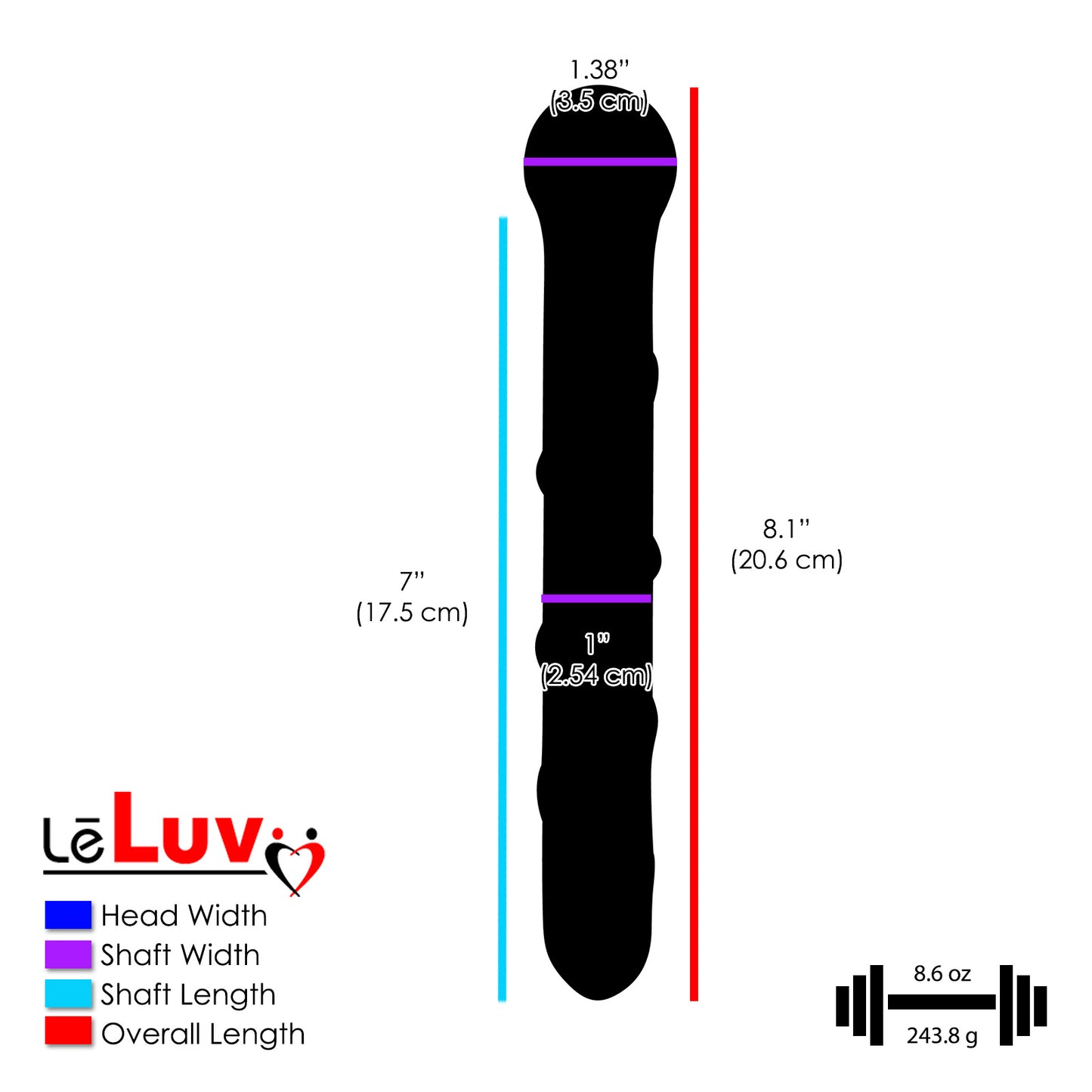 LeLuv Glass Dildo Clear Large Straight Shaft with Swirls and Round Handle