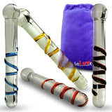 Glass Dildo Clear Large Straight Shaft with Swirls and Round Handle