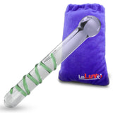 Glass Dildo Clear Large Straight Shaft with Swirls and Round Handle