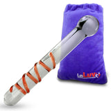 Glass Dildo Clear Large Straight Shaft with Swirls and Round Handle