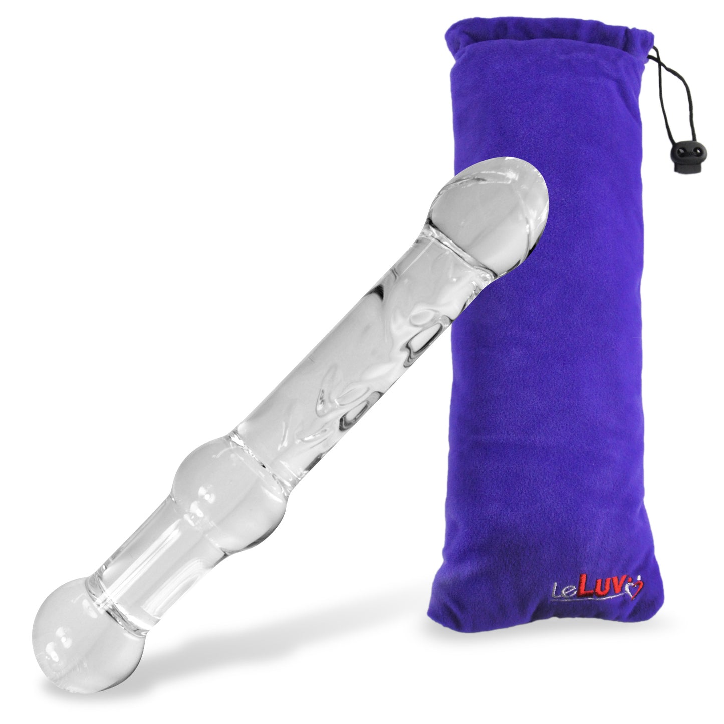 Glass Dildo Curved & Textured Shaft with Pointed Tip & Bead Handle