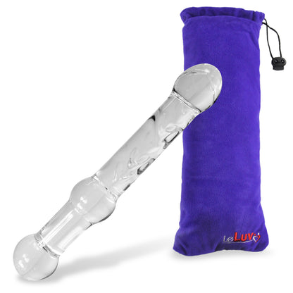 Glass Dildo Curved & Textured Shaft with Pointed Tip & Bead Handle