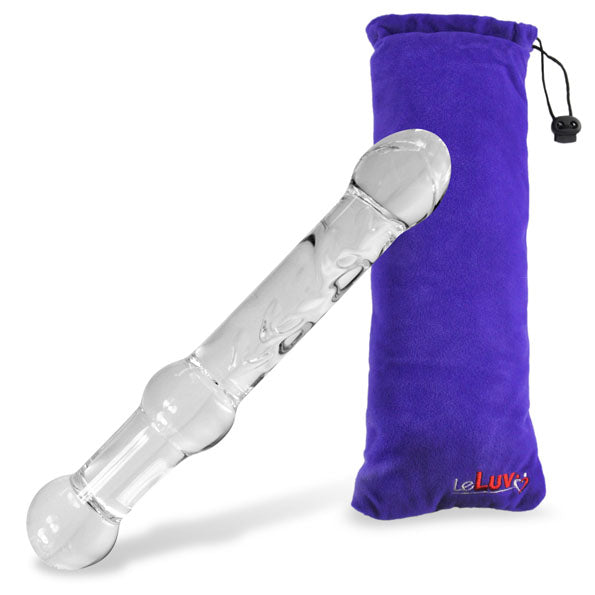 Glass Dildo Curved & Textured Shaft with Pointed Tip & Bead Handle