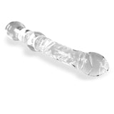 Glass Dildo Curved & Textured Shaft with Pointed Tip & Bead Handle