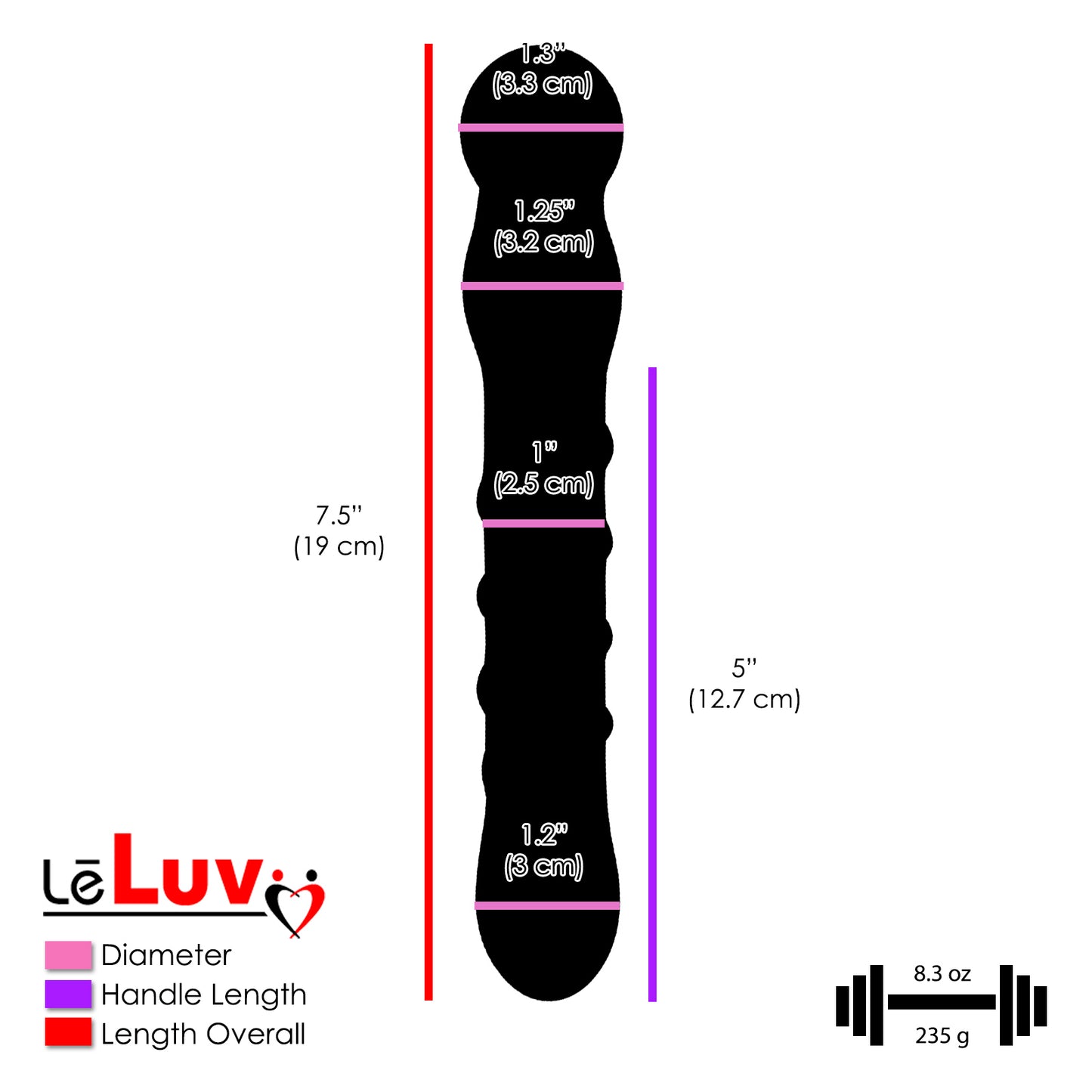 LeLuv Glass Dildo with Blue Swirled Shaft and Round Tip