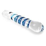 LeLuv Glass Dildo with Blue Swirled Shaft and Round Tip
