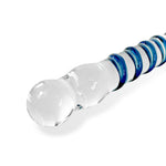 LeLuv Glass Dildo with Blue Swirled Shaft and Round Tip
