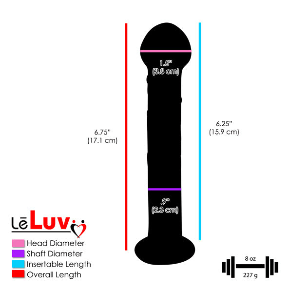 LeLuv Glass Dildo Heart Detailed Shaft and Bulb Head - Flat Base