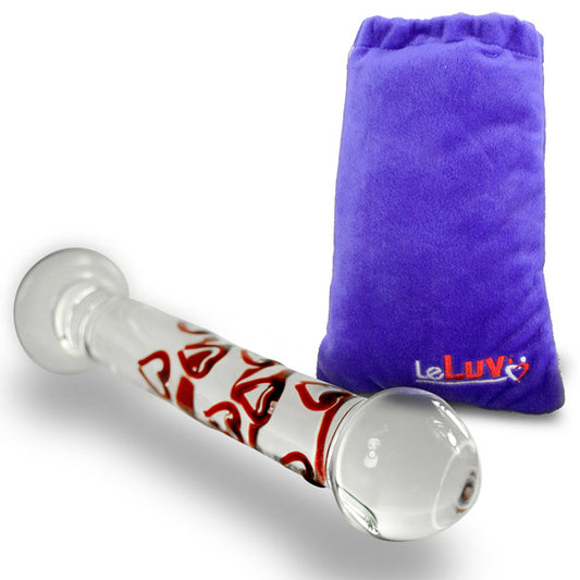 LeLuv Glass Dildo Heart Detailed Shaft and Bulb Head - Flat Base