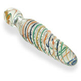 Glass Wand Dildo Multi-color Swirled Ribs and Bulb Head