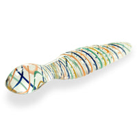 LeLuv Glass Wand Dildo Multi-color Swirled Ribs and Bulb Head