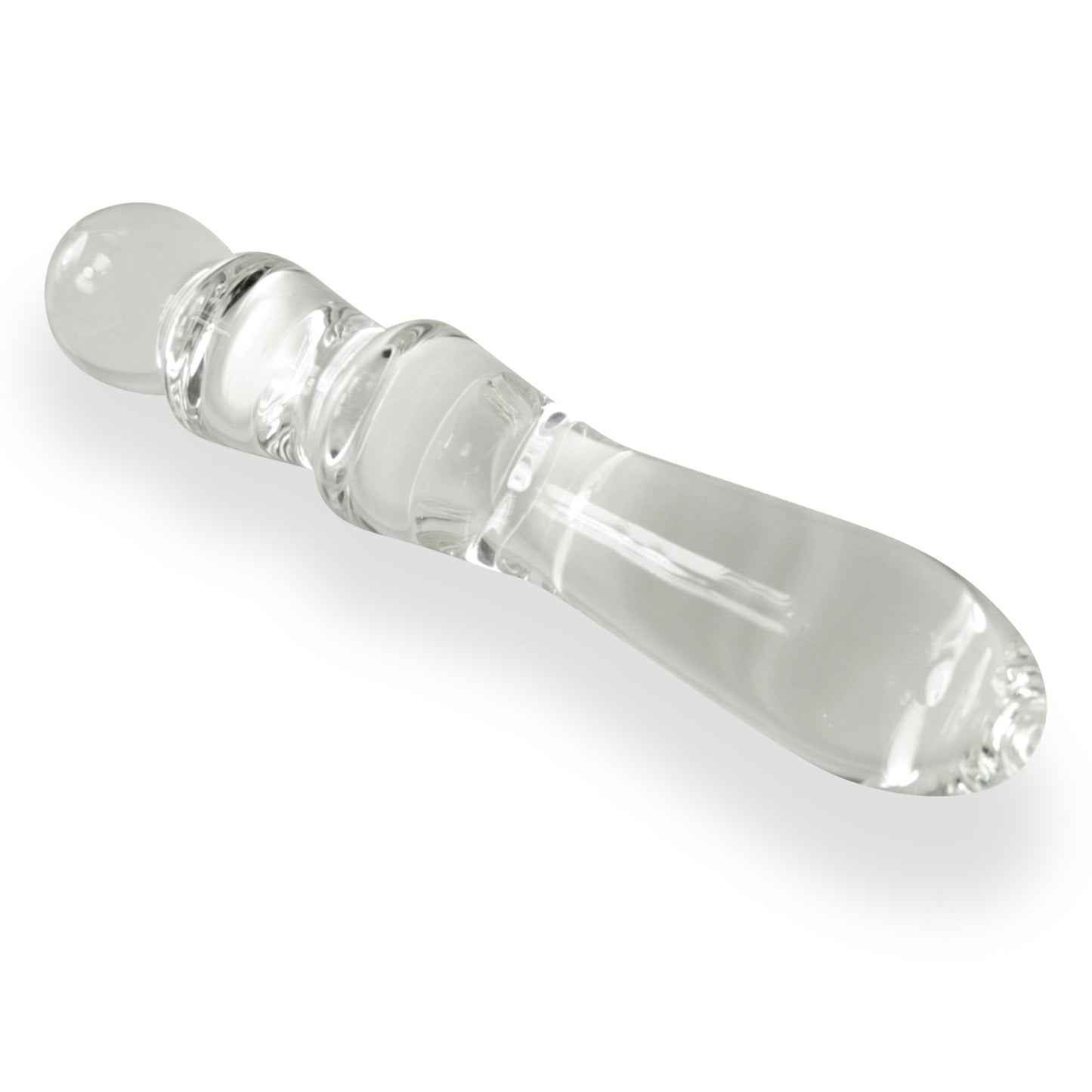 Glass Dildo with Ribbed Straight Shaft and Round Tip