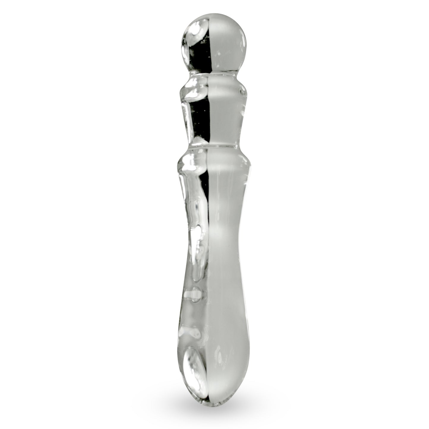Glass Dildo with Ribbed Straight Shaft and Round Tip