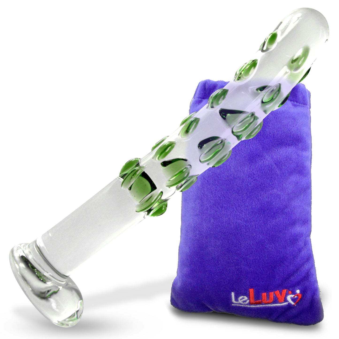 LeLuv Rounded Tip Green Dots Skinny Long Curved Shaft Bulging Base Dildo