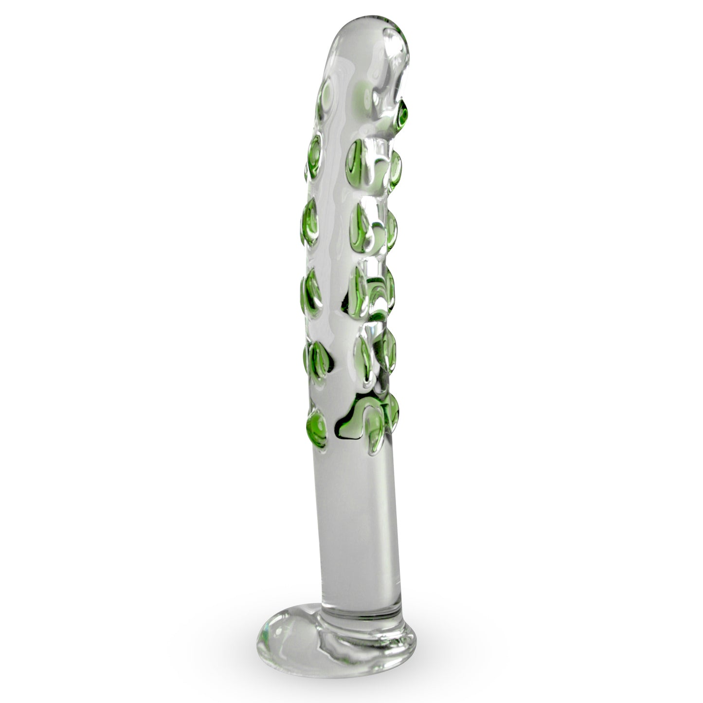 LeLuv Rounded Tip Green Dots Skinny Long Curved Shaft Bulging Base Dildo