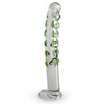 LeLuv Rounded Tip Green Dots Skinny Long Curved Shaft Bulging Base Dildo
