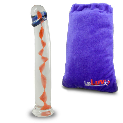 Glass Dildo Straight Shaft Inner Swirl Realistic Head Flat Base