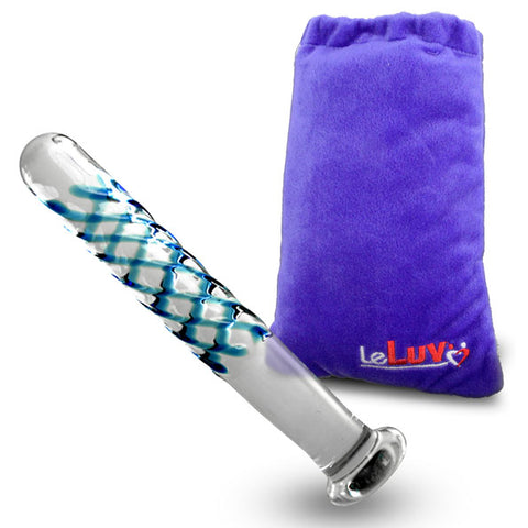 LeLuv Rounded Tip Blue Swirls Straight Shaft Flat Base Mini Dildo