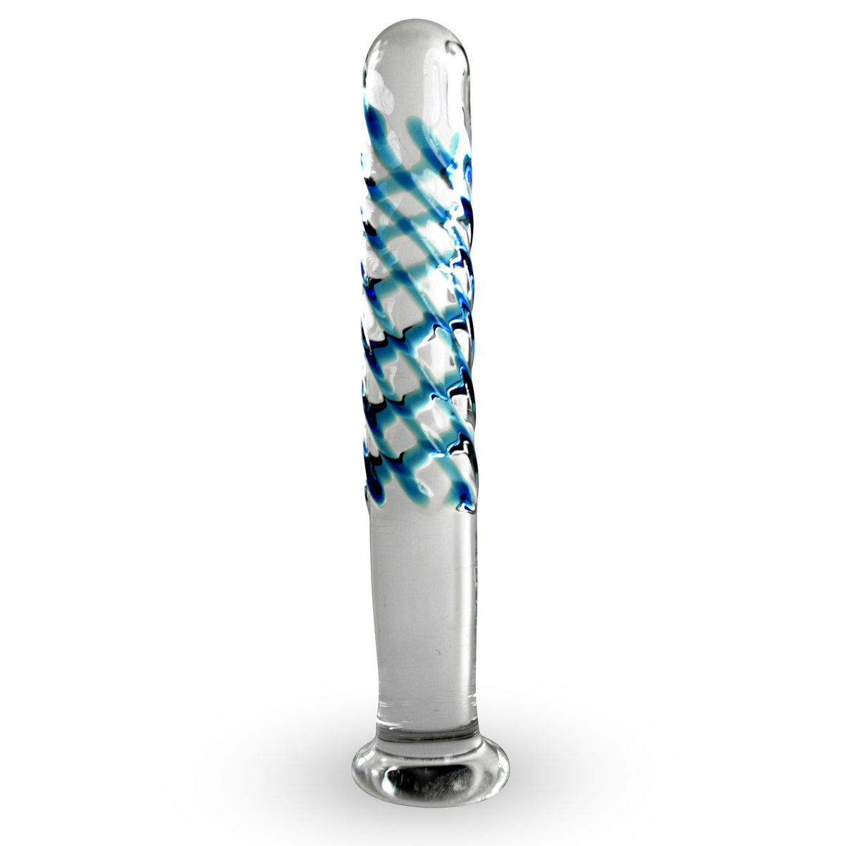 LeLuv Rounded Tip Blue Swirls Straight Shaft Flat Base Mini Dildo