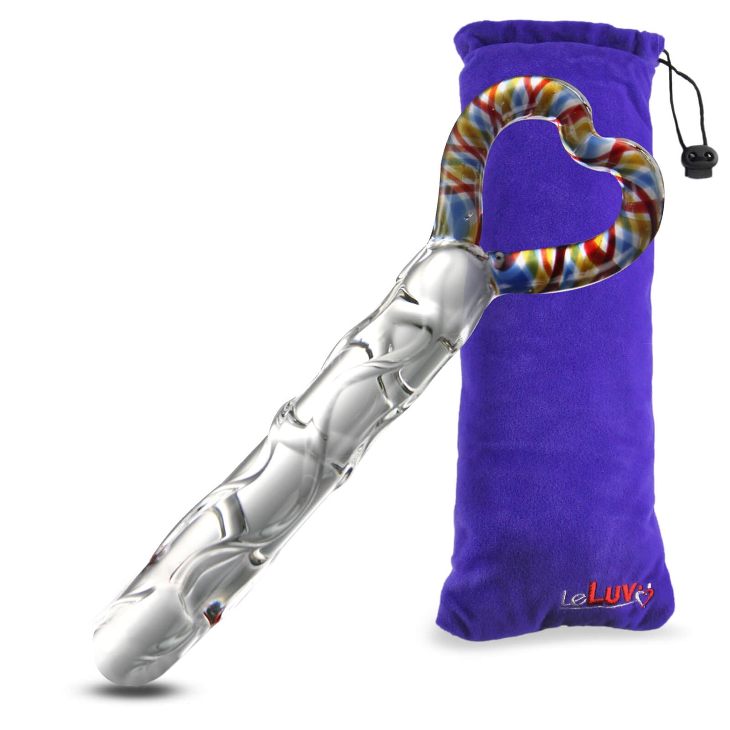 LeLuv Glass INNER LOVE Textured Heart Shaped Handle Dildo