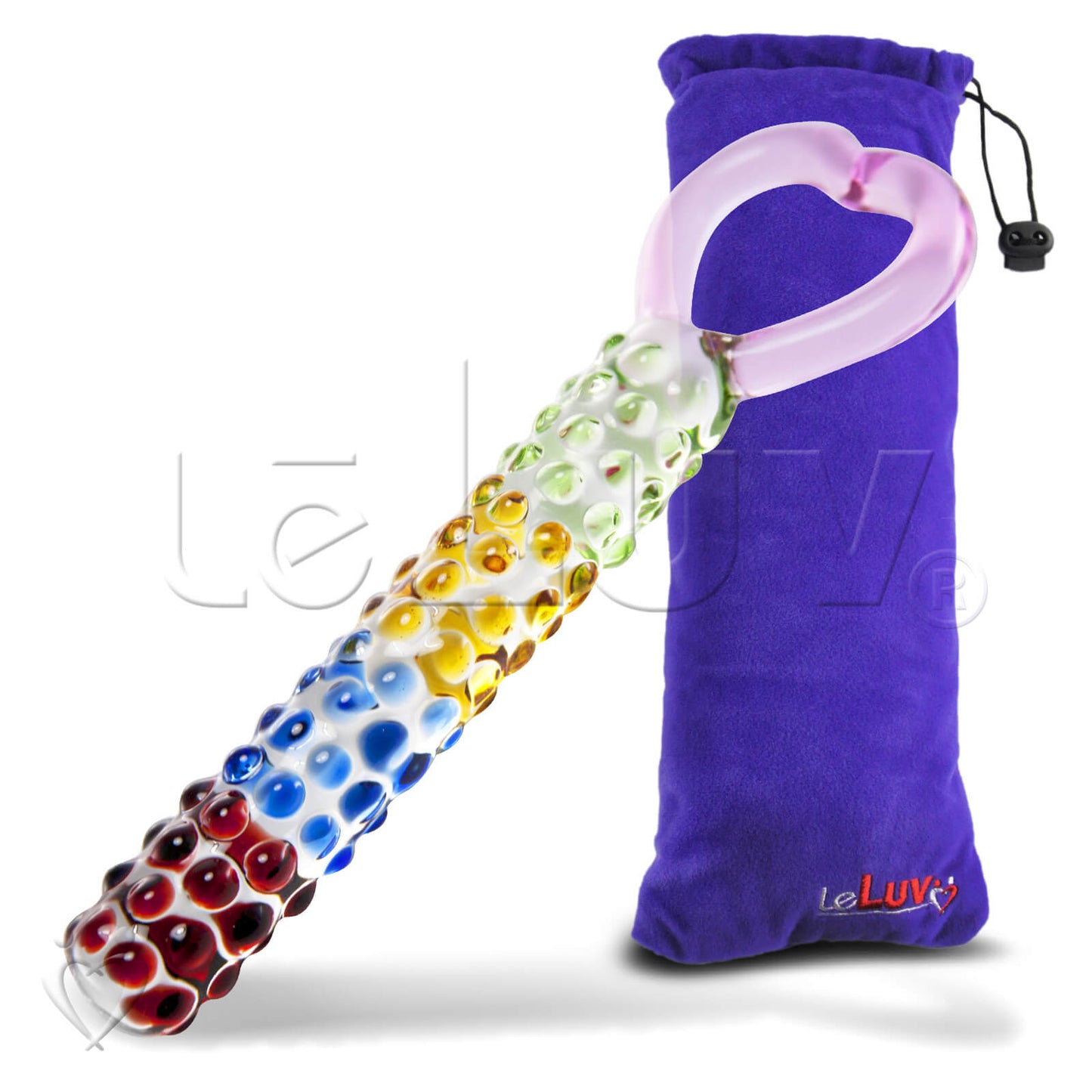 Glass 8.5 Inch Rainbow Love Nubby Wand with Heart Handle