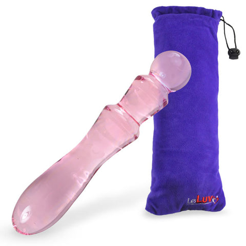 LeLuv Glass All Pink Wavy Straight Wand Dildo