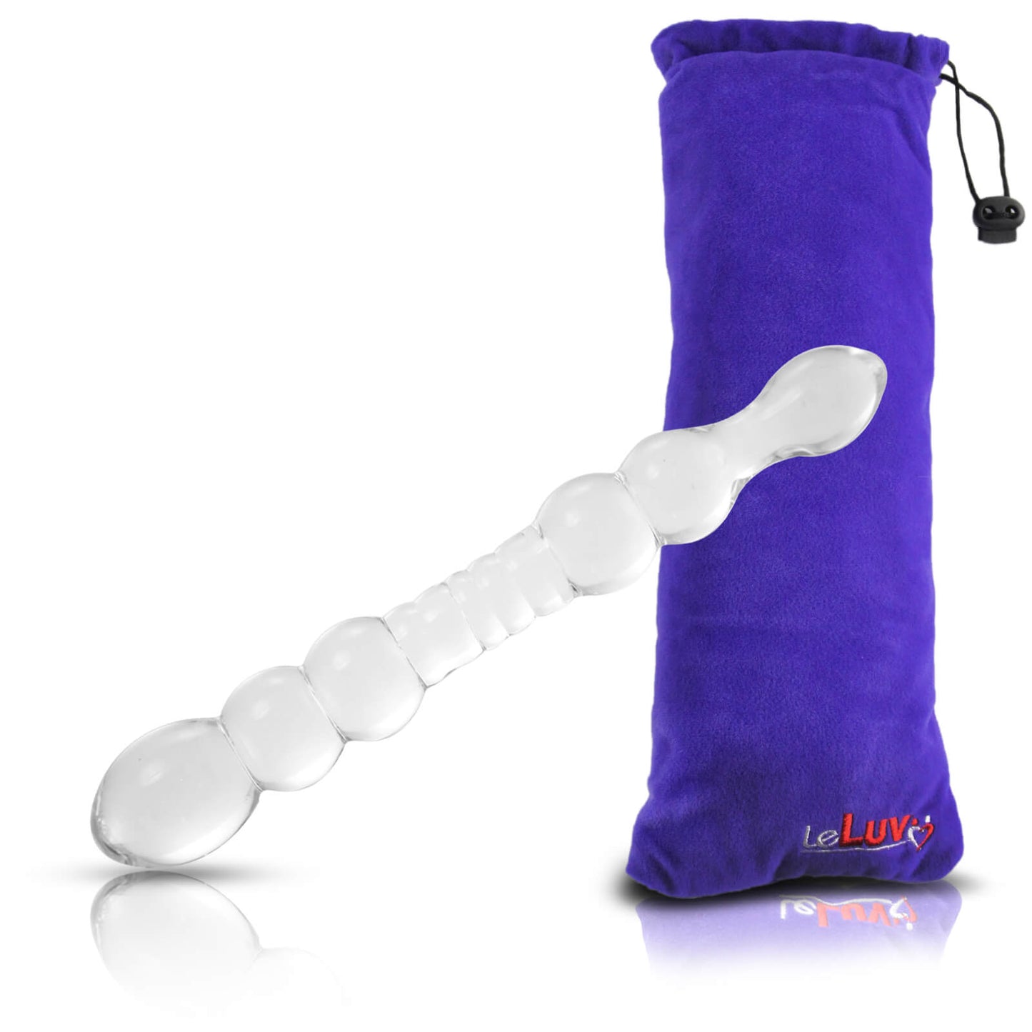 LeLuv Dildo 8.5 inch Double-Ended Glass Wand Bundle with Premium Padded Pouch