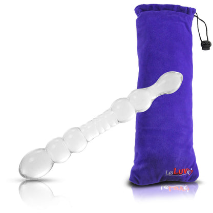 LeLuv Dildo 8.5 inch Double-Ended Glass Wand Bundle with Premium Padded Pouch