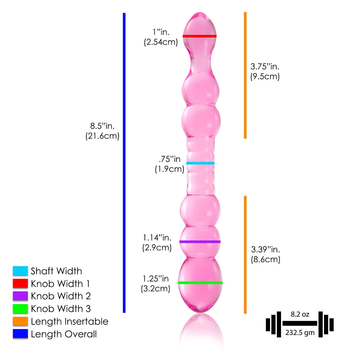LeLuv Dildo 8.5 inch Double-Ended Glass Wand Bundle with Premium Padded Pouch