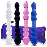 LeLuv Dildo 8.5 inch Double-Ended Glass Wand Bundle with Premium Padded Pouch