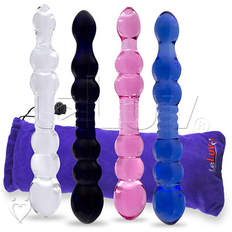 LeLuv Dildo 8.5 inch Double-Ended Glass Wand Bundle with Premium Padded Pouch