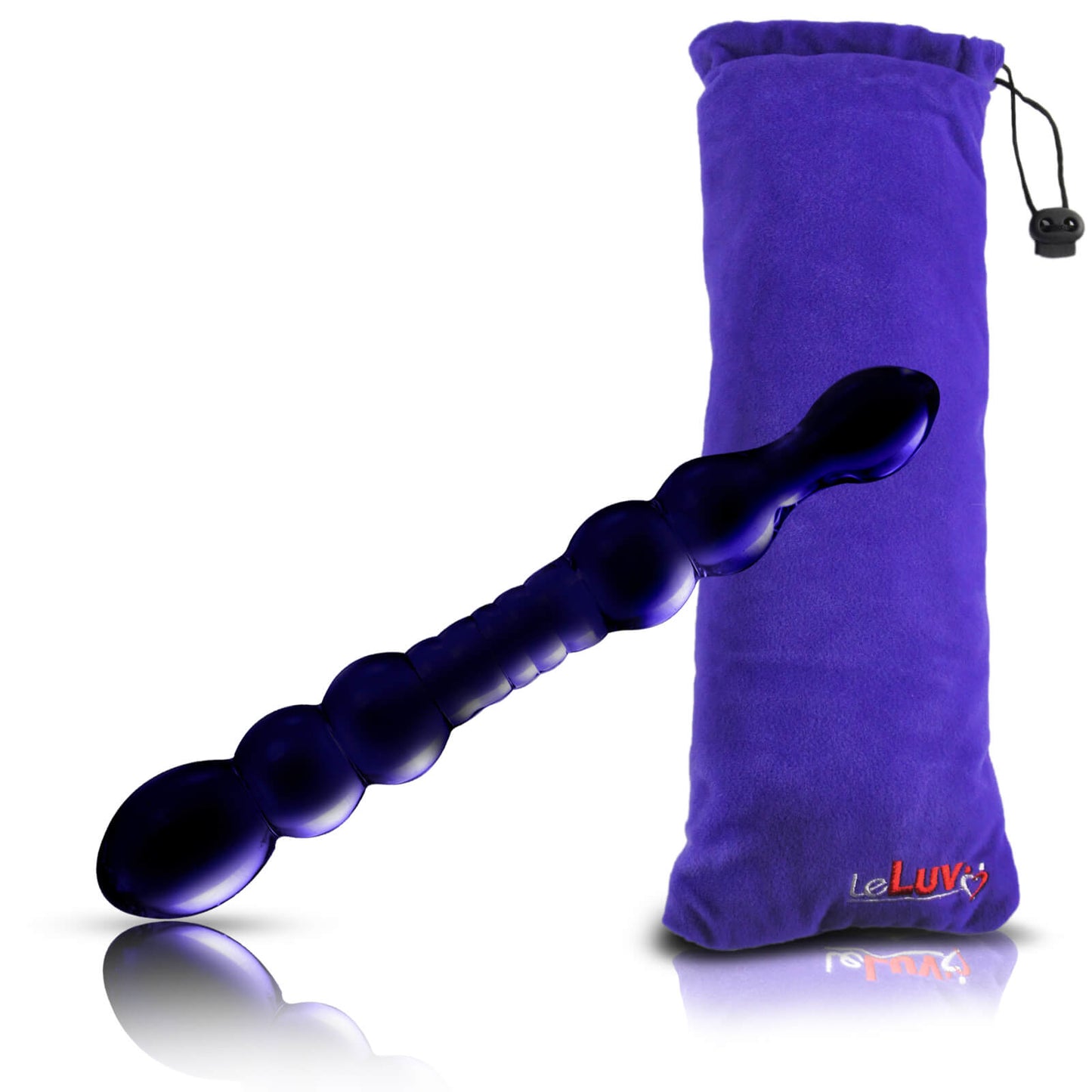 LeLuv Dildo 8.5 inch Double-Ended Glass Wand Bundle with Premium Padded Pouch