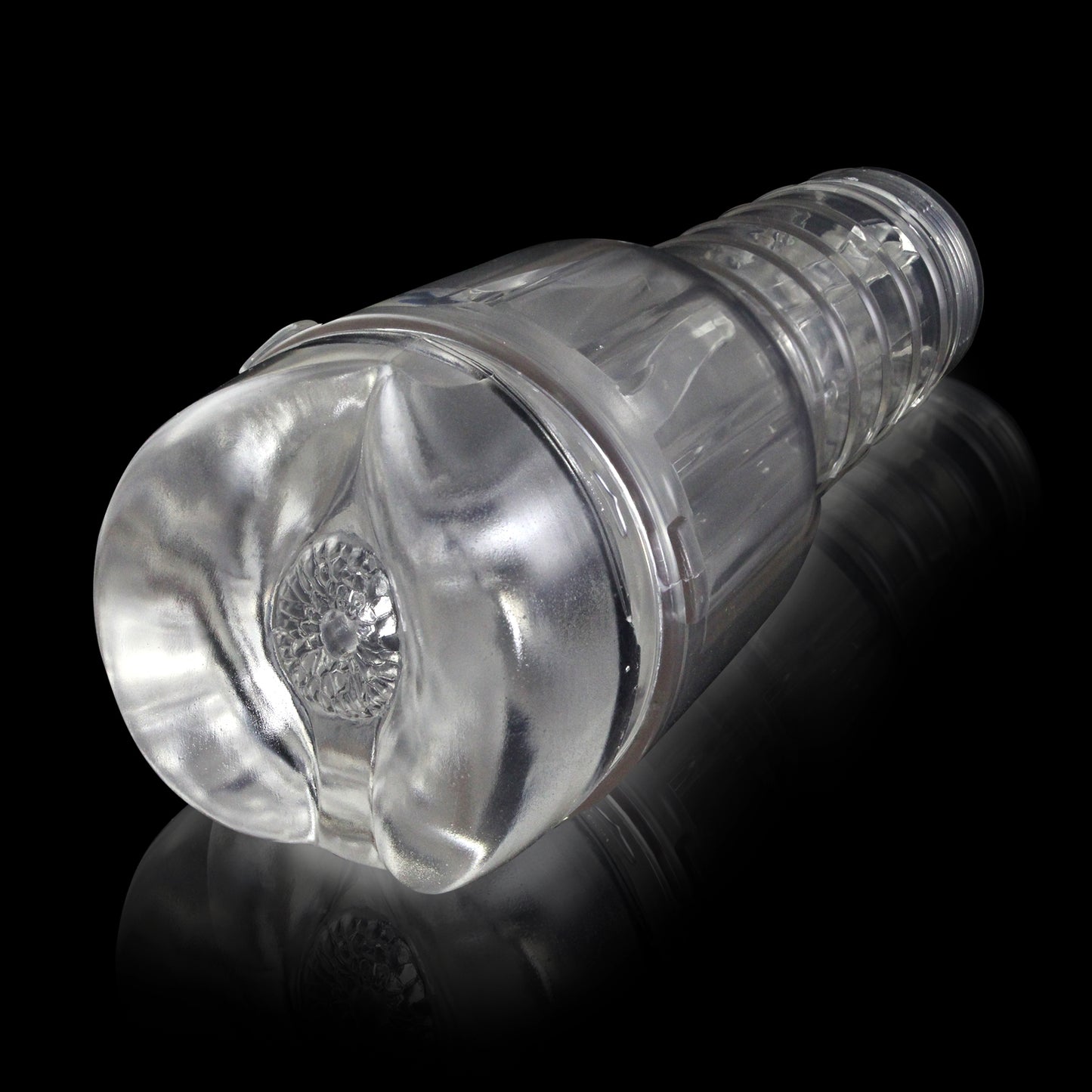 Male Masturbator Handheld Realistic Textured Inside in Totally Clear