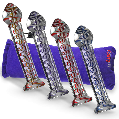 Glass 7 Inch Mushroom Tipped Double Helix Dildo