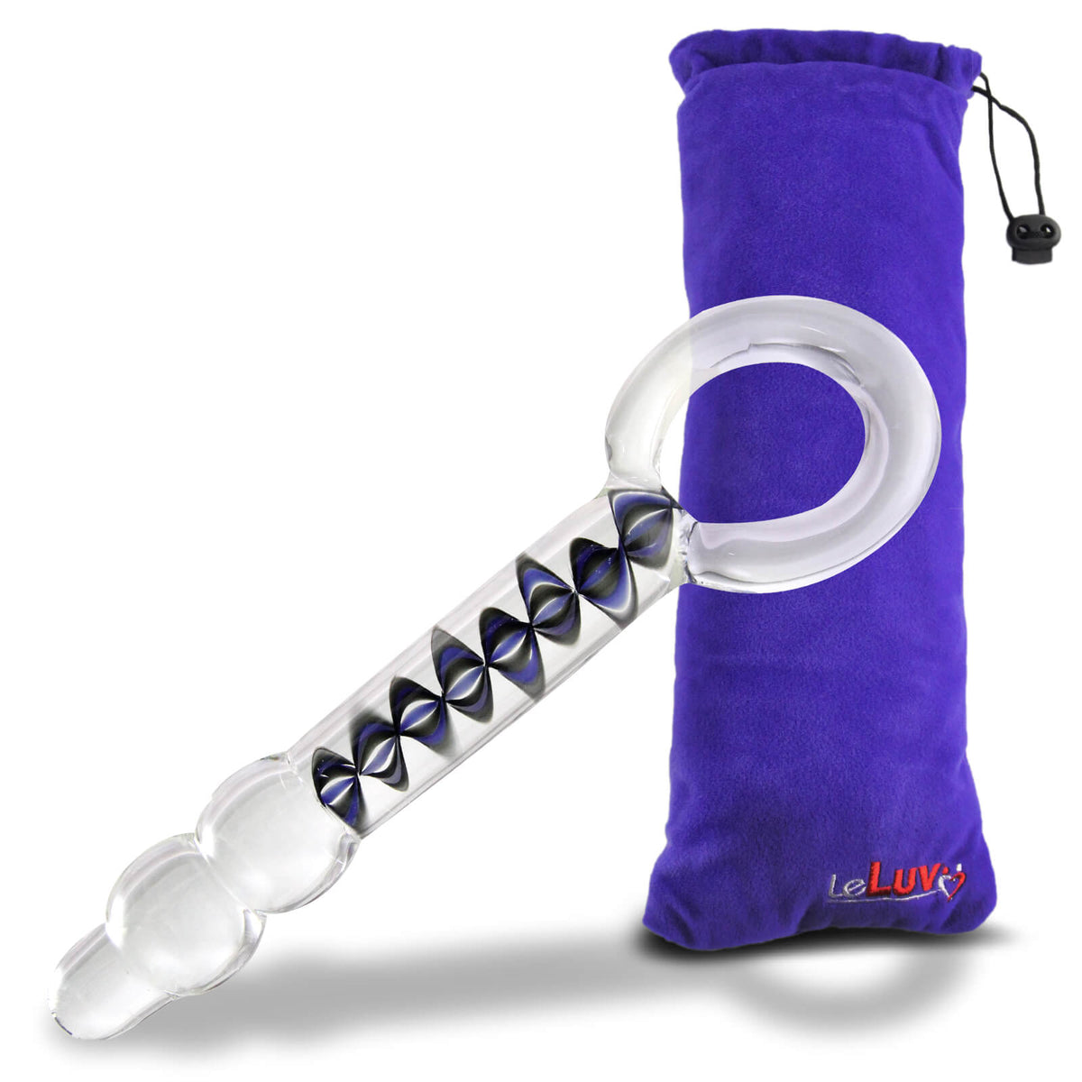 LeLuv Glass 8 Inch Helix Wand Ring Handle Dildo