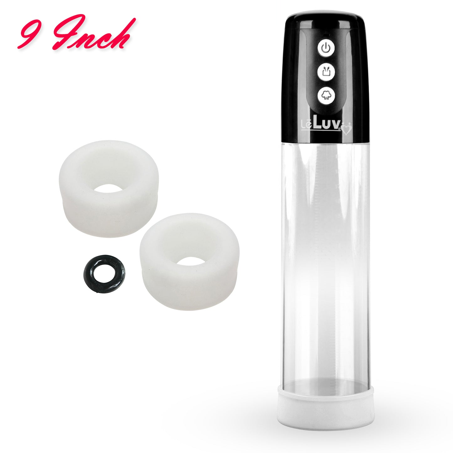 LeLuv® iPump® 3-Speed Battery-Powered Penis Pump with Donut Cock Ring & 3 Premium Sleeves